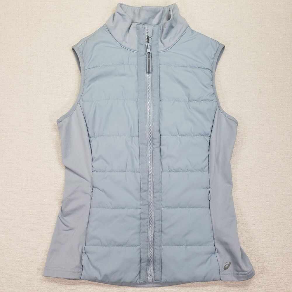 Asics Lightweight Running Vest Womens Small Light Blue Puffer Full Zip Athletic